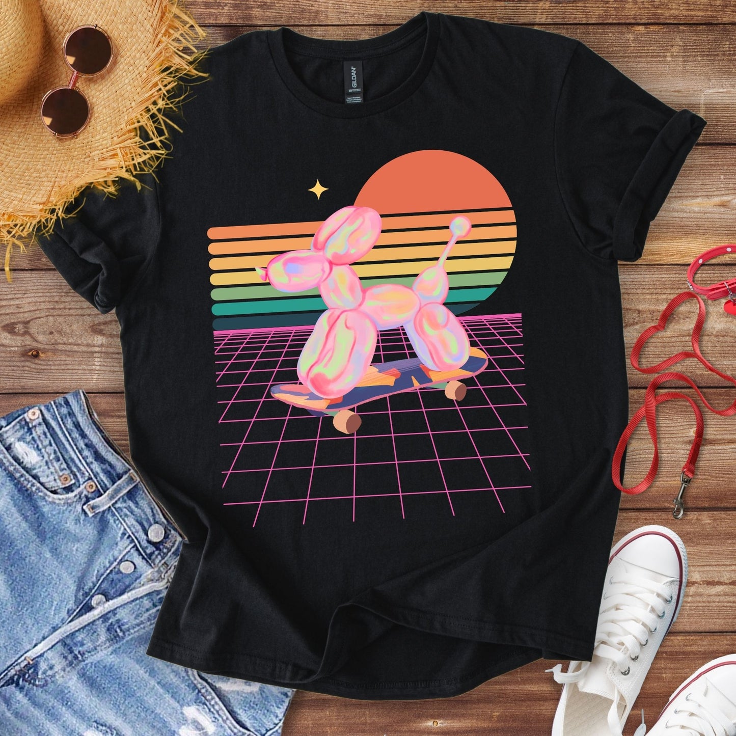Balloon Retro Skate Dog T-Shirt