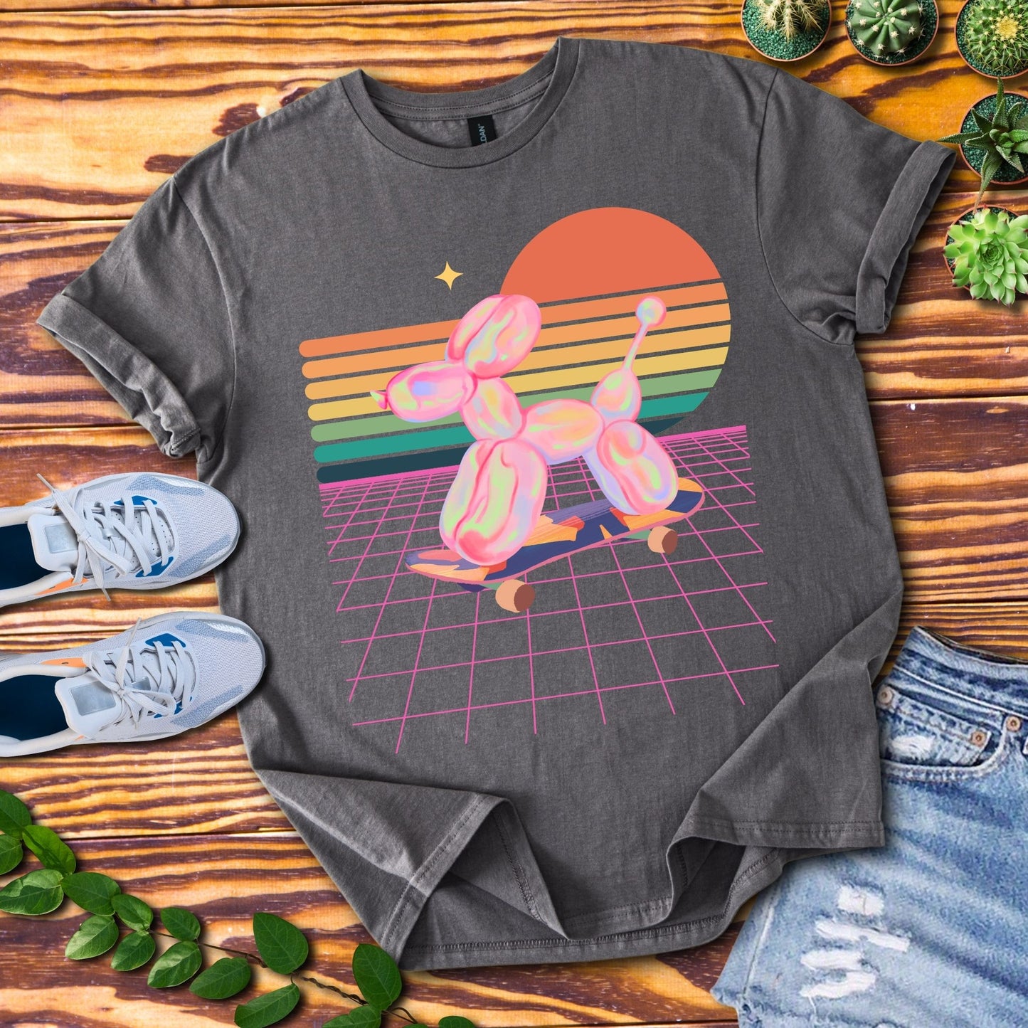 Balloon Retro Skate Dog T-Shirt
