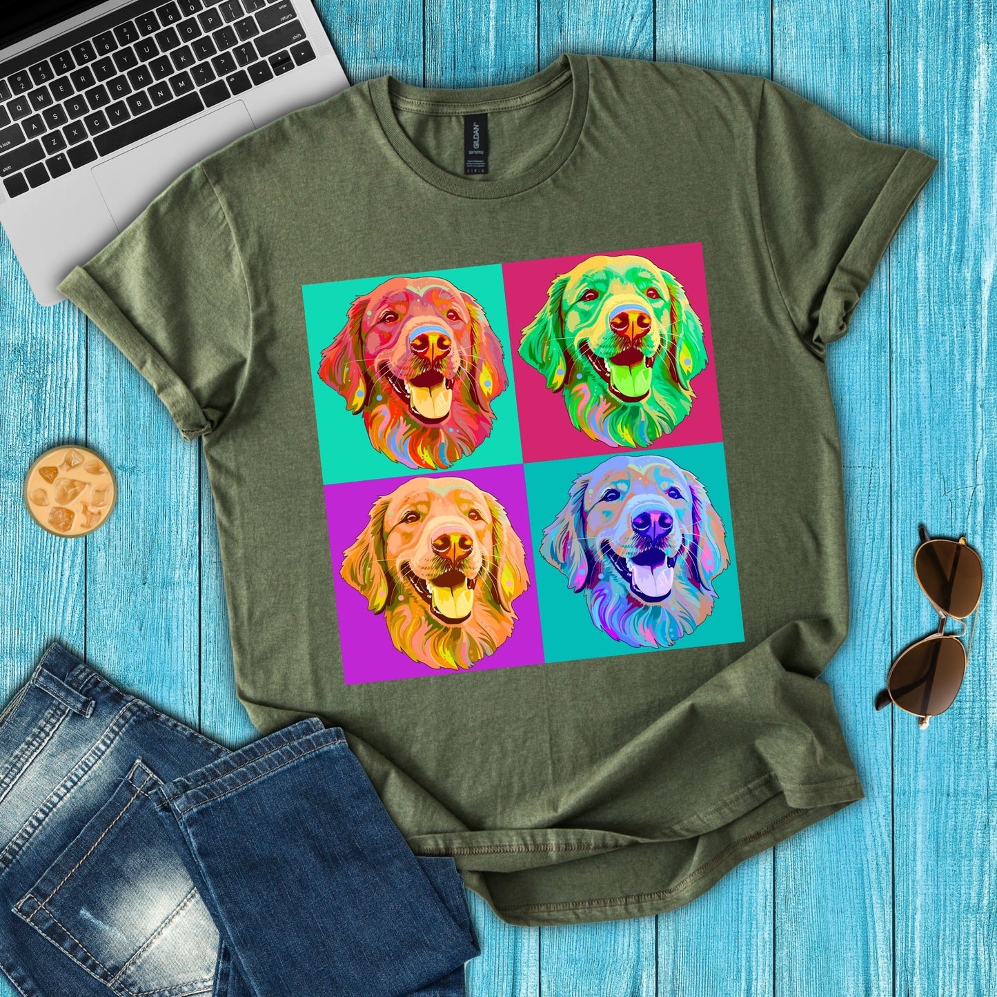 Four Dogs Portrait T-Shirt